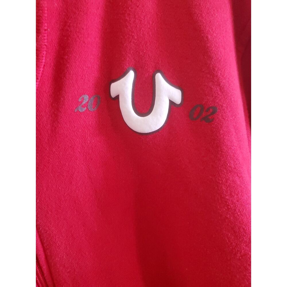 True Religion Men XL Red Buddha Zip Up Hoodie Horseshoe Logo Sweater - Picture 12 of 16
